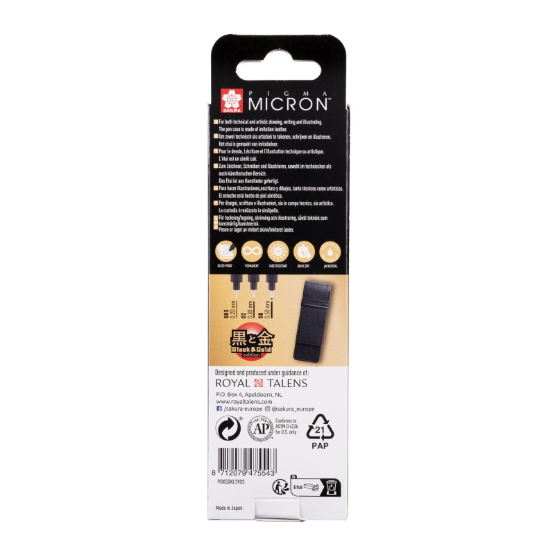 Set de 3 feutres Pigma micron avec étui Black & Gold édition