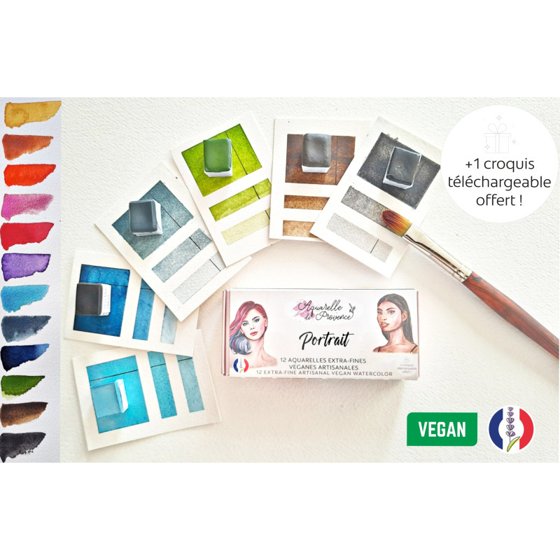 Palette Portrait 12 ½ godets aquarelles extra-fines véganes Aquarelle de Provence