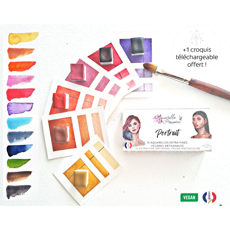 Palette Portrait 12 ½ godets aquarelles extra-fines véganes Aquarelle de Provence