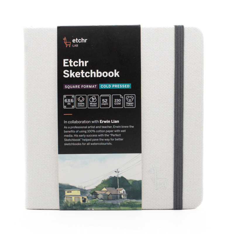 Sketchbook Carré 15.24cm x 15.24cm 230g 100% coton 52 pages grain fin  Etchr Lab