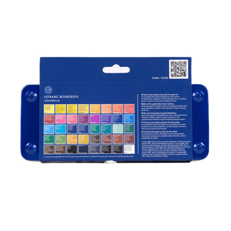 Boîte métal de 40 ½ godet d'aquarelle fine avec un pinceau petit-gris Lefranc Bourgeois
