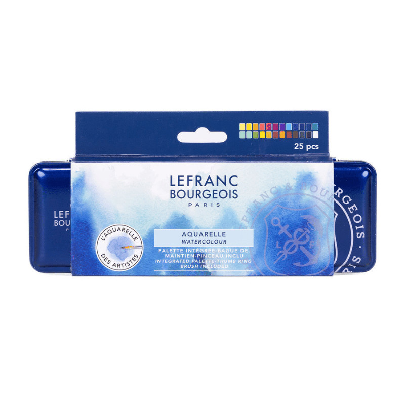 Boîte métal de 24 ½ godet d'aquarelle fine avec un pinceau petit-gris Lefranc Bourgeois