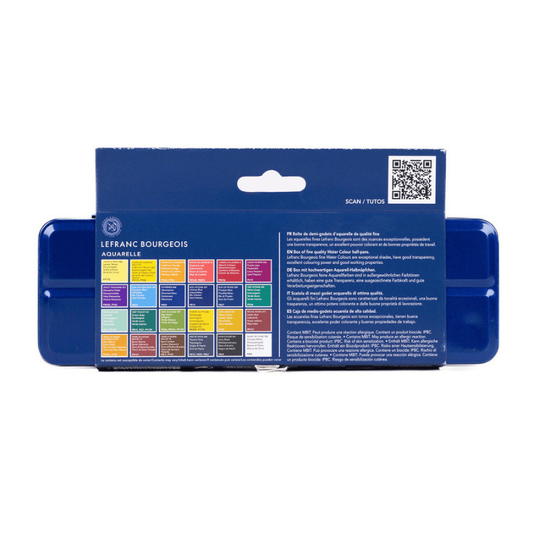 Boîte métal de 24 ½ godet d'aquarelle fine avec un pinceau petit-gris Lefranc Bourgeois
