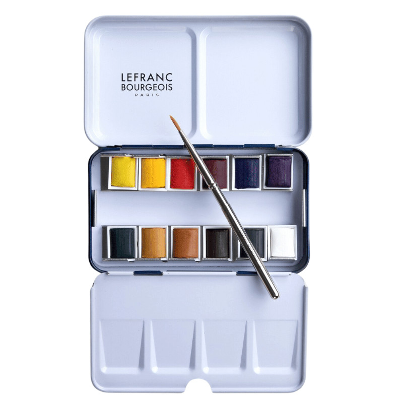 Boîte métal Lefranc & Bourgeois aquarelle fine 121/2 godets 
