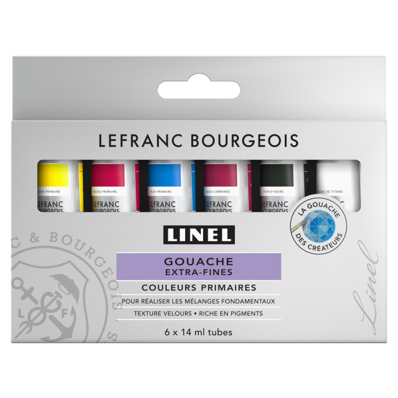 Coffret couleurs primaires 6 tubes 14ml gouache linel en carton Lefranc Bourgeois