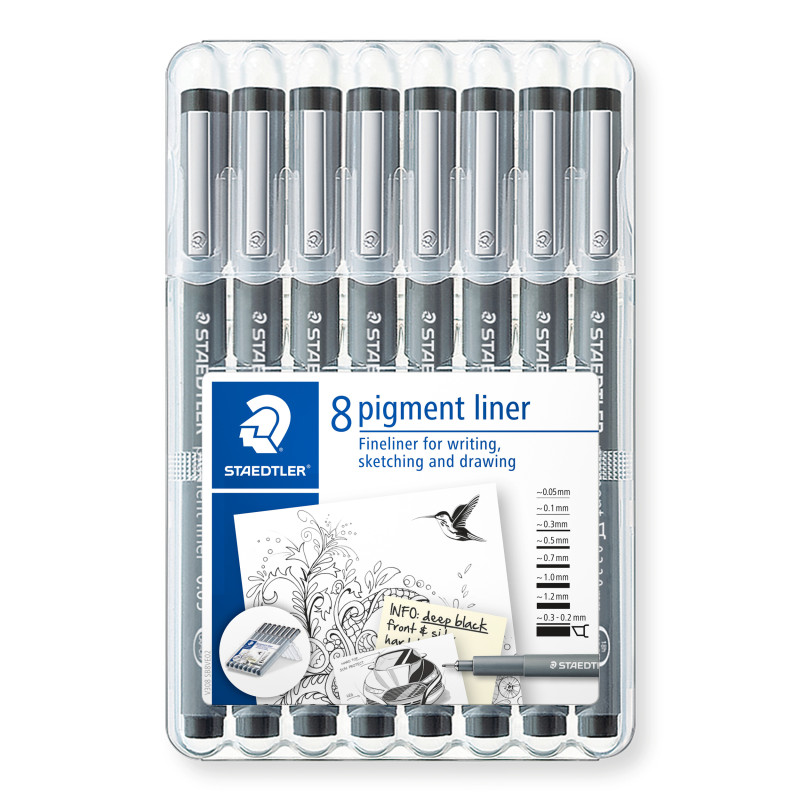 Coffret 8 feutres pigment liner Staedtler noirs