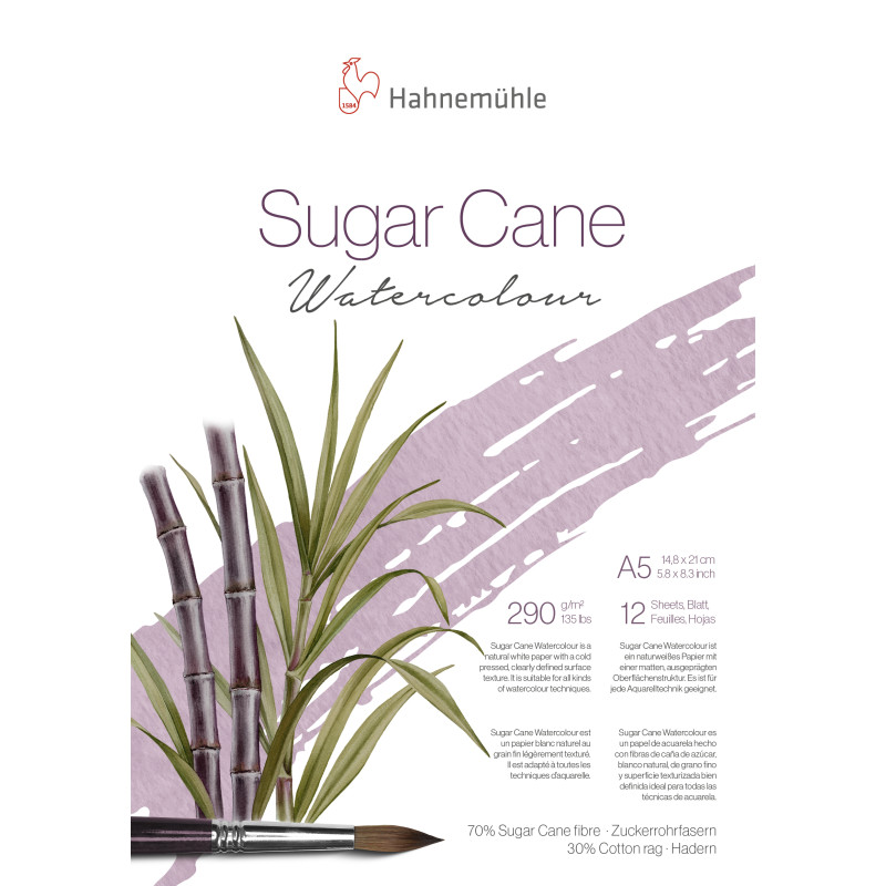 Bloc collé 4 côté Sugar Cane Hahnemühle A5 14,8x21cm 290g 12f
