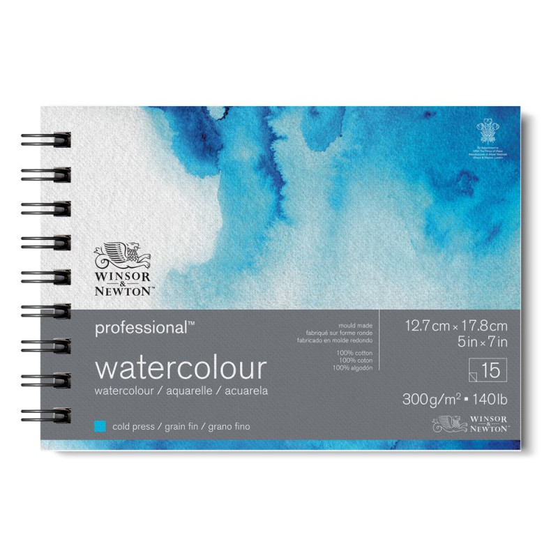 Carnet de voyage 100% coton 12.7x17.8 300g 15f grain fin Professional Winsor & Newton