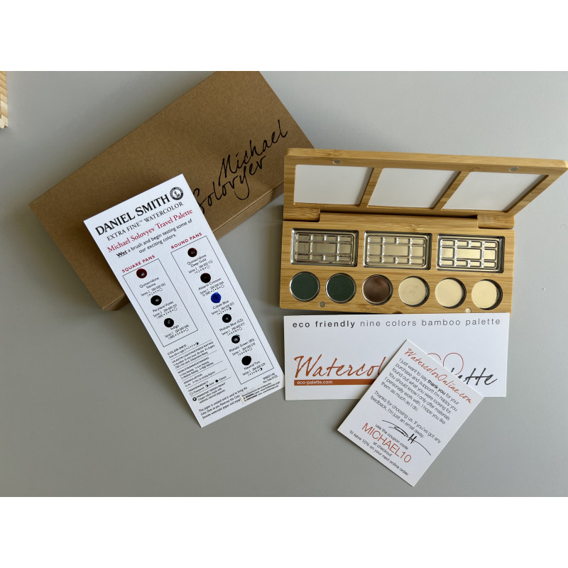 Coffret aquarelle vide de 9 couleurs Eco travel en bambou Michael Solovyev