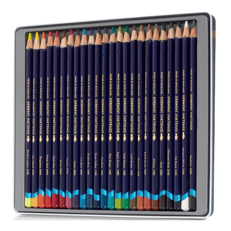 Boîte métal 24 crayons Derwent Inktense