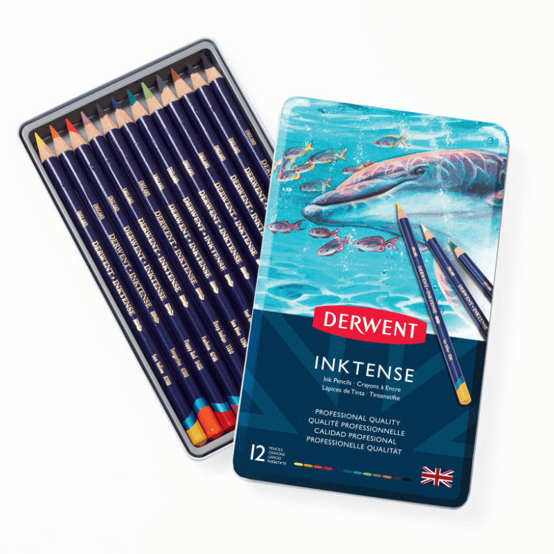 Boîte métal 12 crayons Derwent Inktense