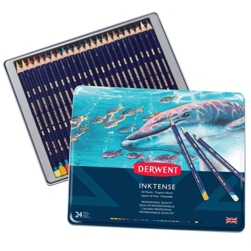 Boîte métal 24 crayons Derwent Inktense