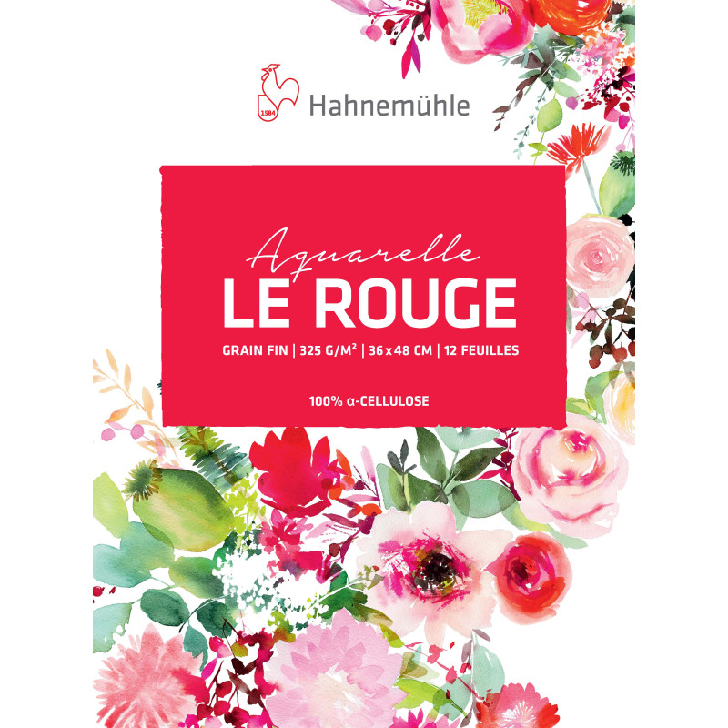 Bloc collé 4 côtés Le rouge 36x48 325g 12f grain fin