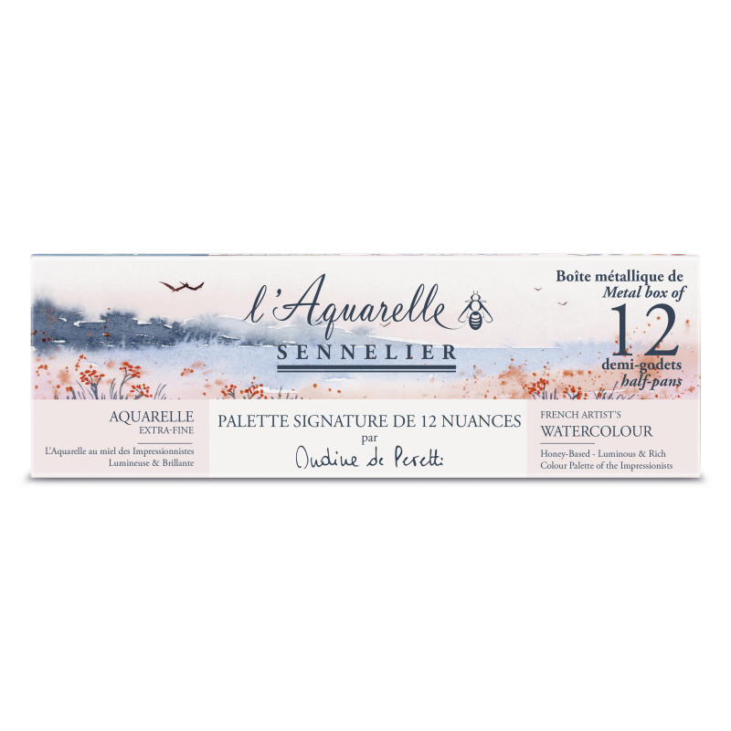 Palette signature de 12 nuances d'aquarelle extra-fine au miel Sennelier par Ondine de Peretti