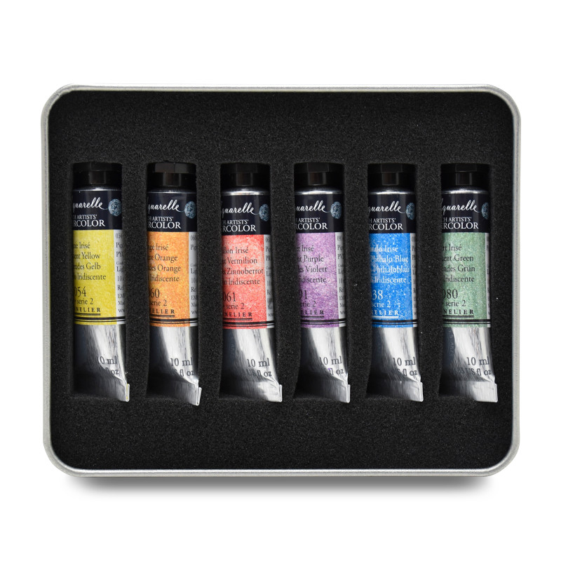 Boîte métal 6 tubes aquarelles irisées sélection découverte Sennelier