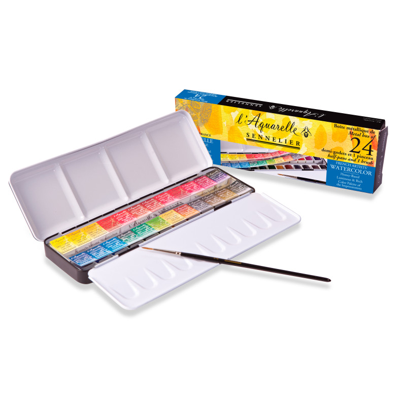 Boîte métal 24 ½ godetsd'aquarelle extra-fine Sennelier 