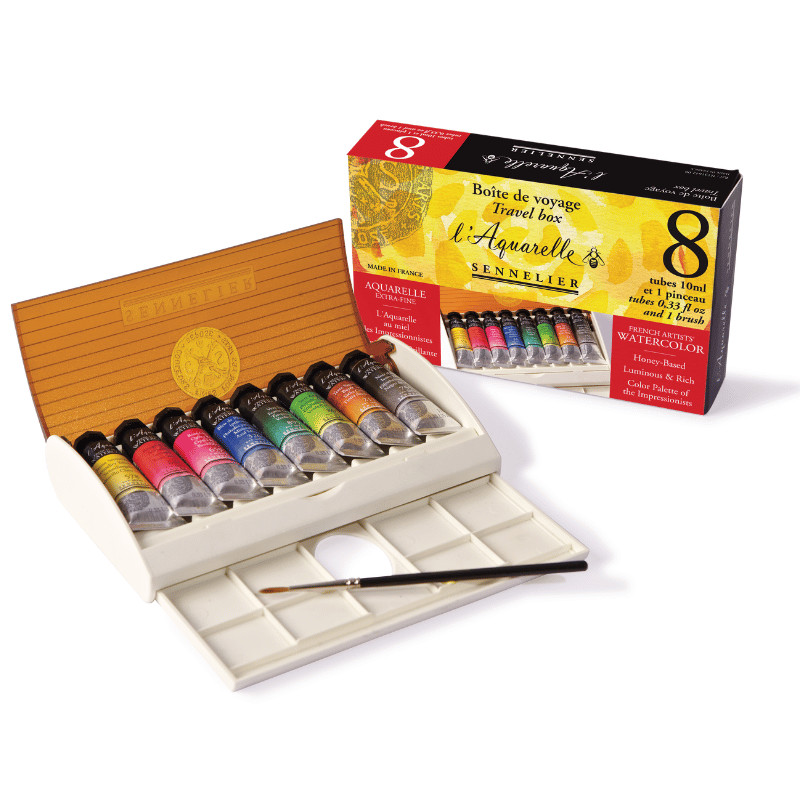 Boîte de voyage 8 tubes 10 ml + 1 pinceau Sennelier