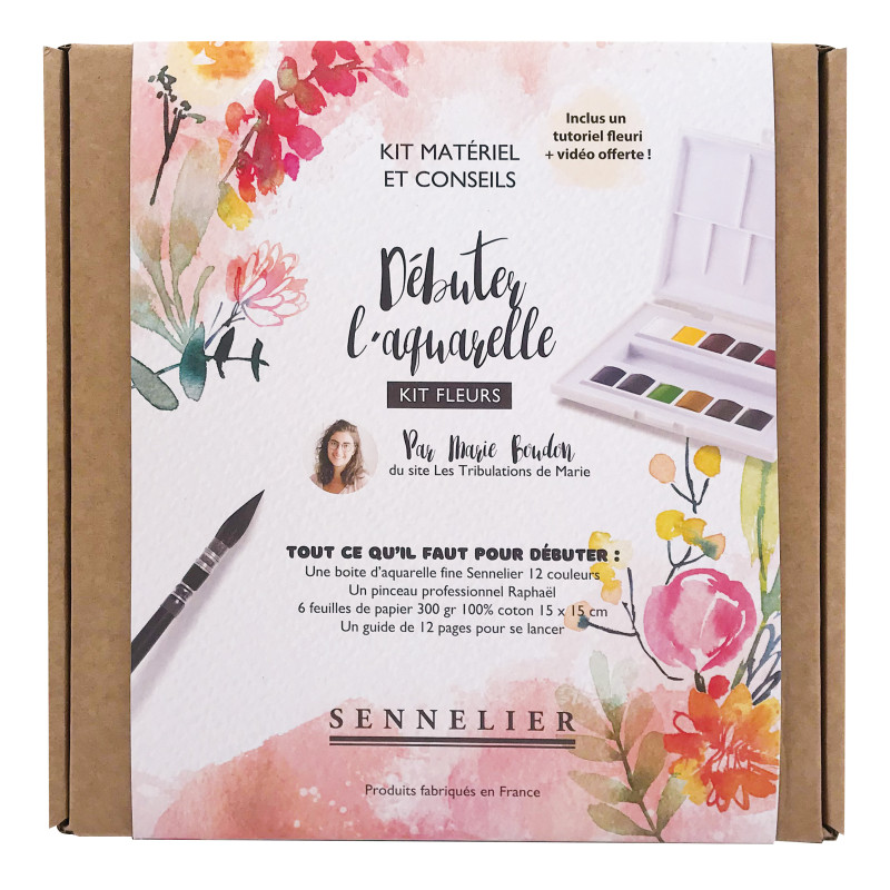 Kit "Fleurs Débuter l'aquarelle" Matériel et conseils de Marie Boudon par Sennelier