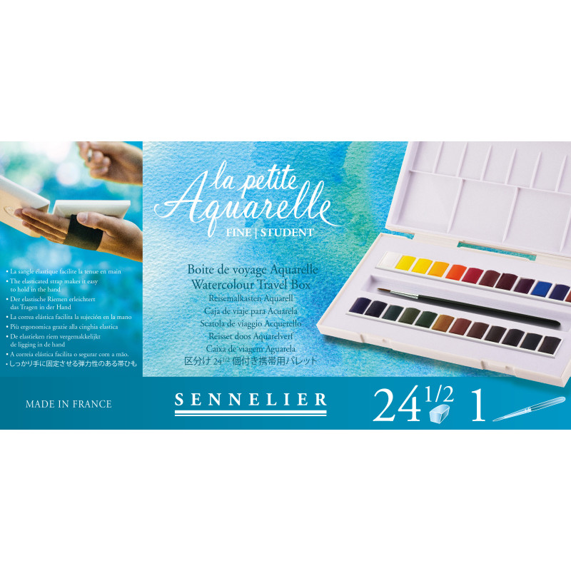 Boîte de voyage 24 couleurs en ½ godets La petite aquarelle Sennelier