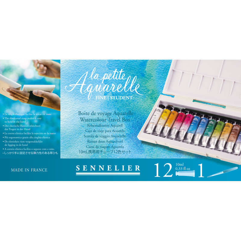 Boite de voyage « la petite aquarelle » 12 tubes 10ml d'aquarelle fine de Sennelier