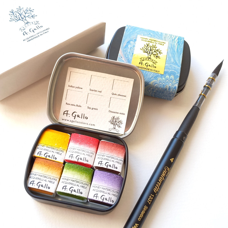 Mini boîte métal aquarelle 6 demi-godets "Vendemmia" A. Gallo