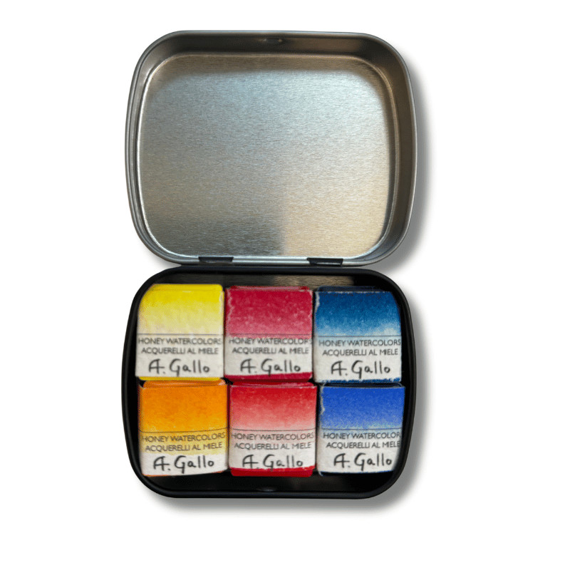 Mini boîte métal aquarelle 6 demi-godets "Essential" A. Gallo