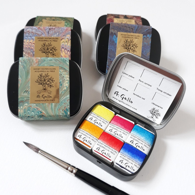 Mini boîte métal aquarelle 6 demi-godets "Essential" A. Gallo