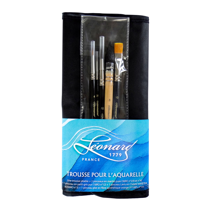 Trousse de 5 pinceaux aquarelle indispensables par Léonard
