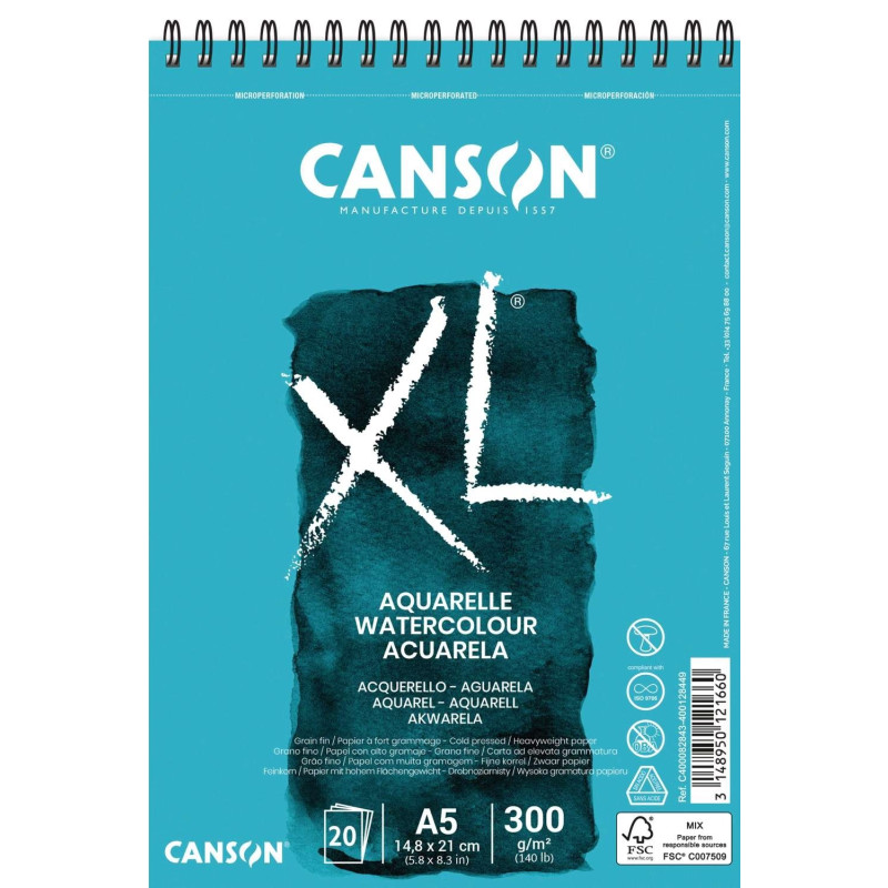 Album XL aquarelle Canson A5 14,8x21 300g 20f grain fin