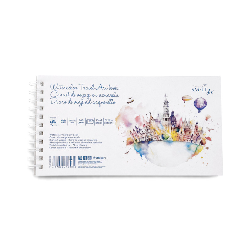 Carnet de voyage aquarelle spiralé SM-LT 25f 260g 28 x 15 paysage grain fin