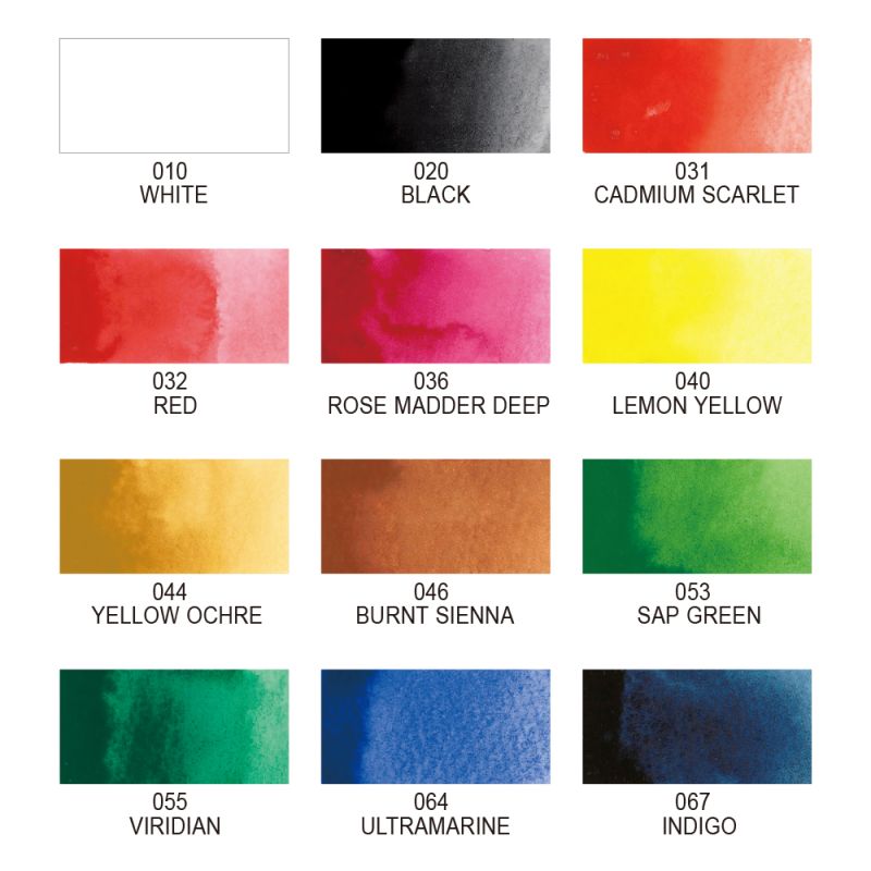 Coffret 12 godets japonais aquarelle Gansai Tambi en carton Kuretake