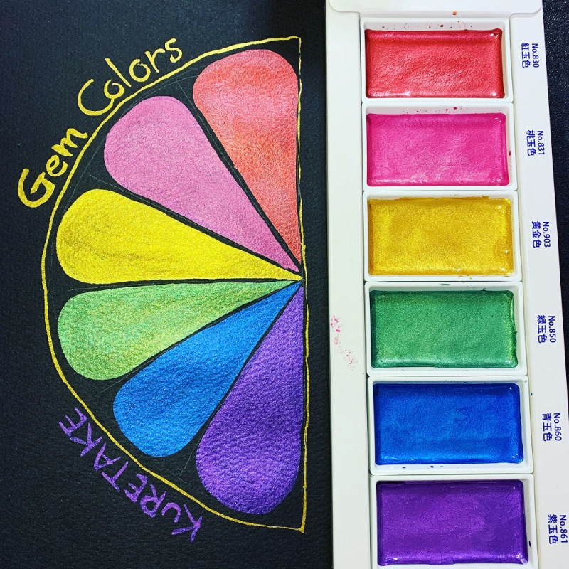 Coffret Gem Teintes métalliques 6 godets japonais aquarelle Gansai Tambi Kuretake