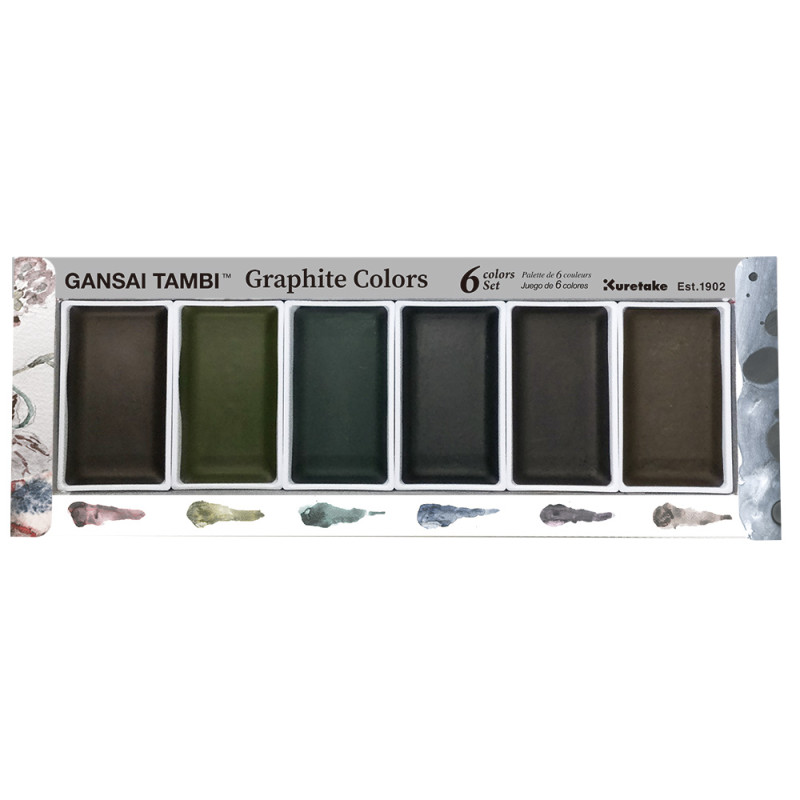 Coffret Teintes graphites 6 godets japonais aquarelle Gansai Tambi Kuretake