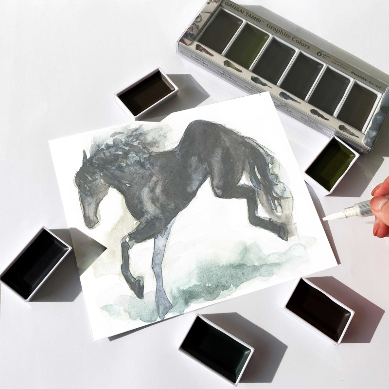 Coffret Teintes graphites 6 godets japonais aquarelle Gansai Tambi Kuretake