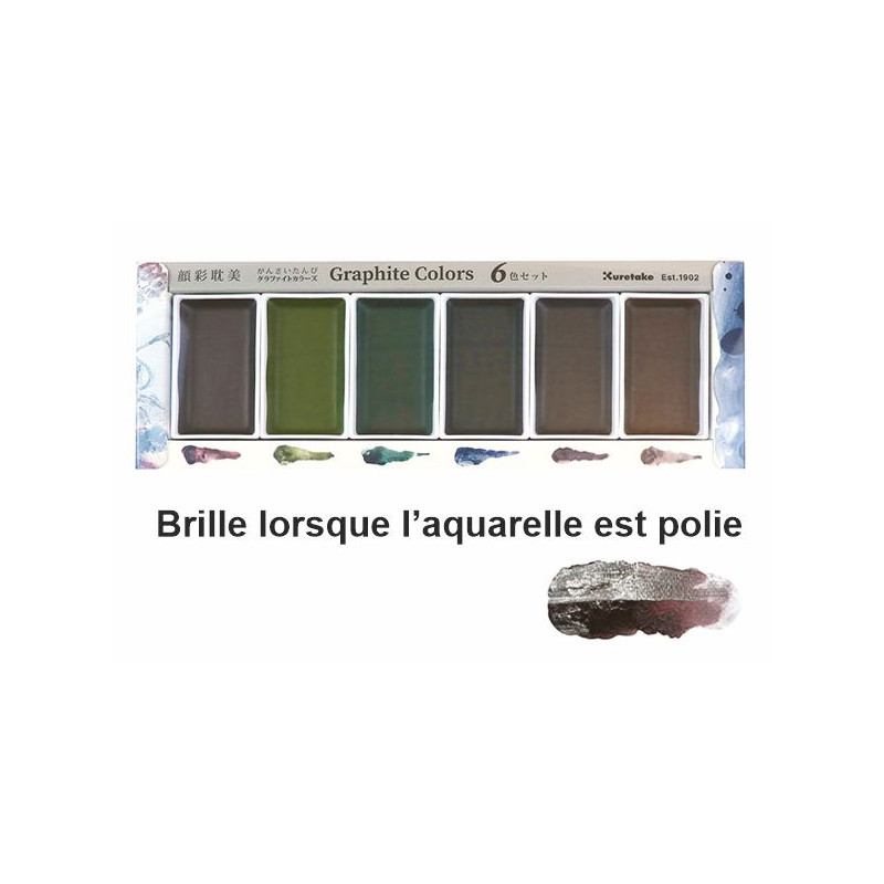 Coffret Teintes graphites 6 godets japonais aquarelle Gansai Tambi Kuretake