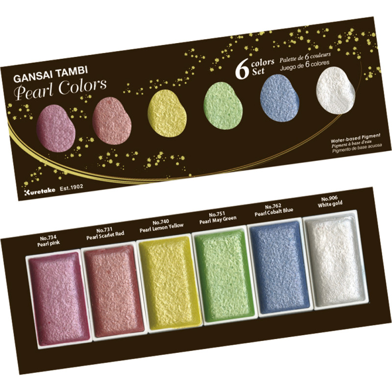 Coffret Teintes perlées 6 godets japonais aquarelle Gansai Tambi Kuretake