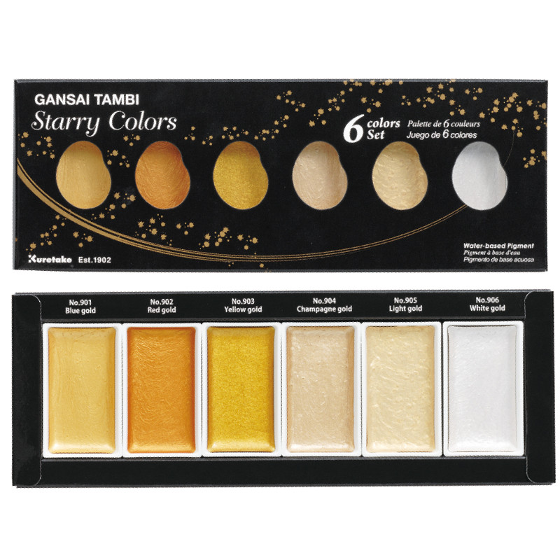 Coffret Teintes dorées 6 godets japonais aquarelle Gansai Tambi Kuretake
