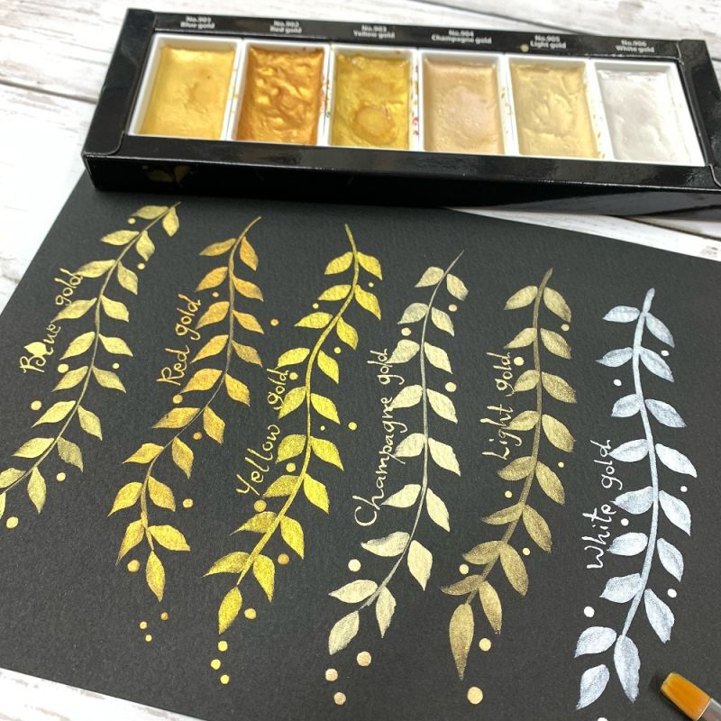Coffret Teintes dorées 6 godets japonais aquarelle Gansai Tambi Kuretake