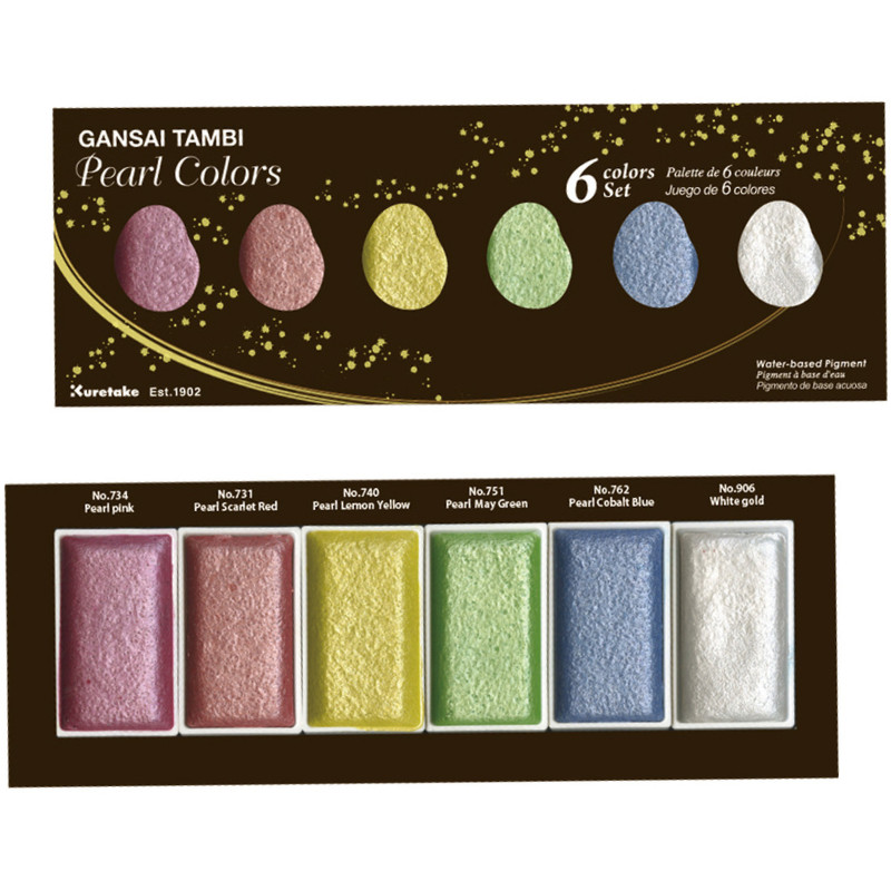Coffret teintes perlées 6 godets japonais aquarelle Gansai Tambi Kuretake