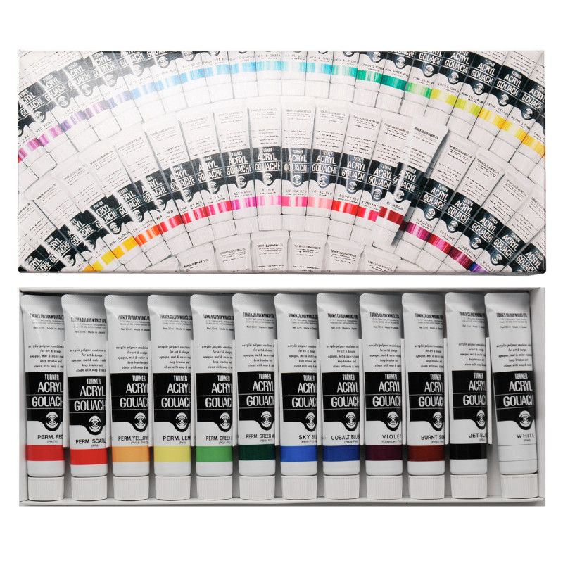 Coffret 12 Tubes 20 ml acryl-gouache en carton Turner