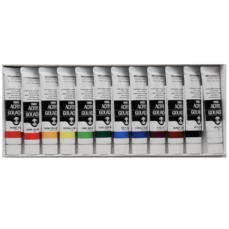 Coffret 12 Tubes 20 ml acryl-gouache en carton Turner