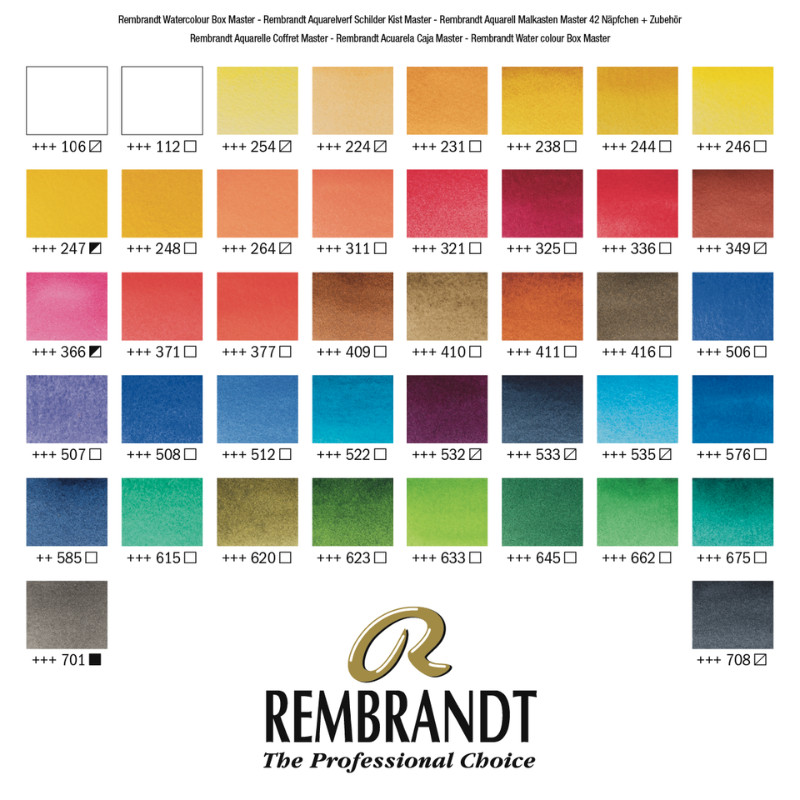 Coffret bois Master 42 1/2 godets aquarelle Rembrandt 