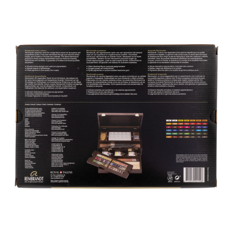 Coffret bois Master 42 1/2 godets aquarelle Rembrandt 
