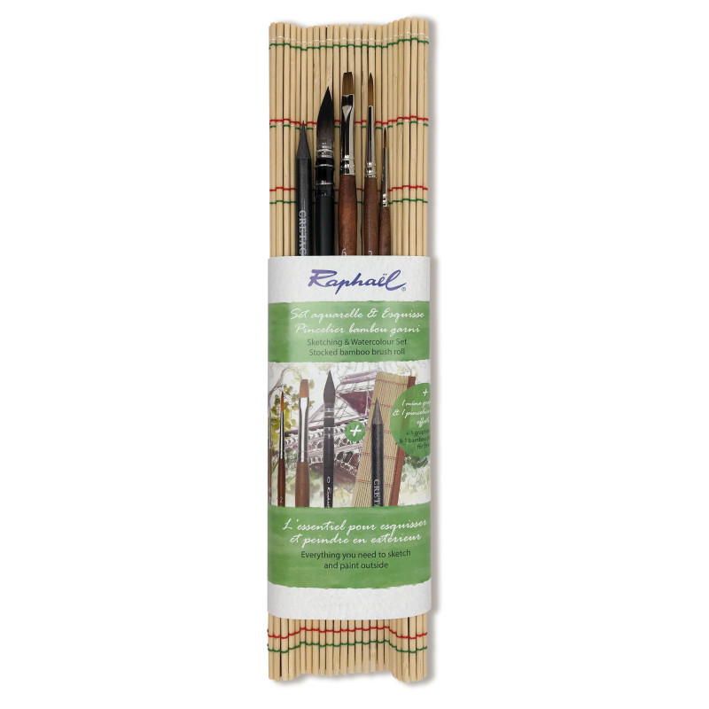 Set aquarelle et esquisse de 4 pinceaux avec natte bambou + graphite Sennelier