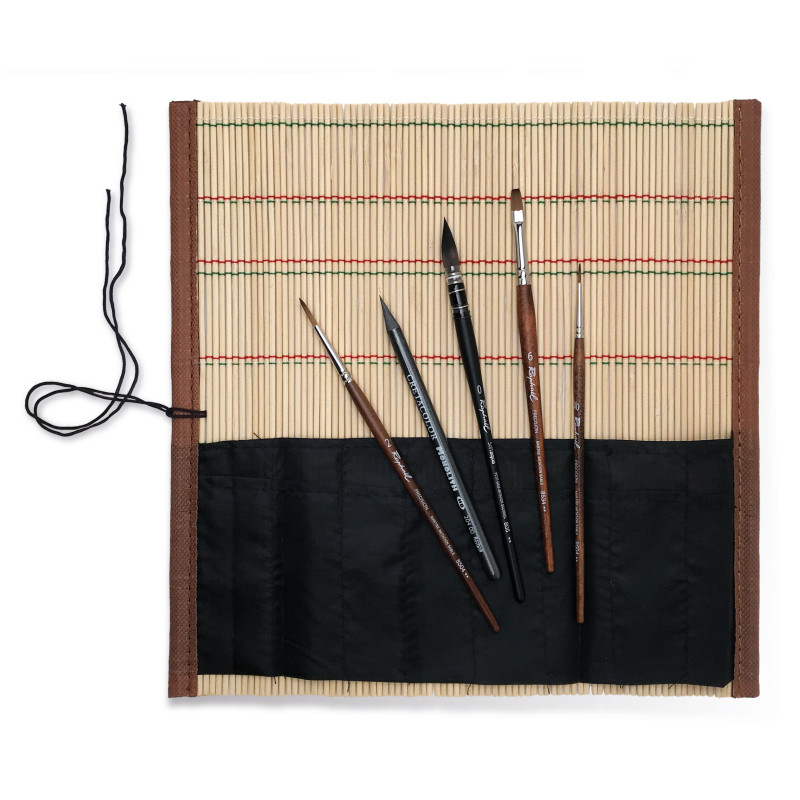 Set aquarelle et esquisse de 4 pinceaux avec natte bambou + graphite Sennelier