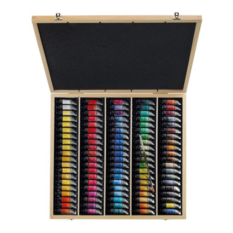 Coffret 100 tubes 10ml + 1 pinceau martre Raphaël en bois Sennelier