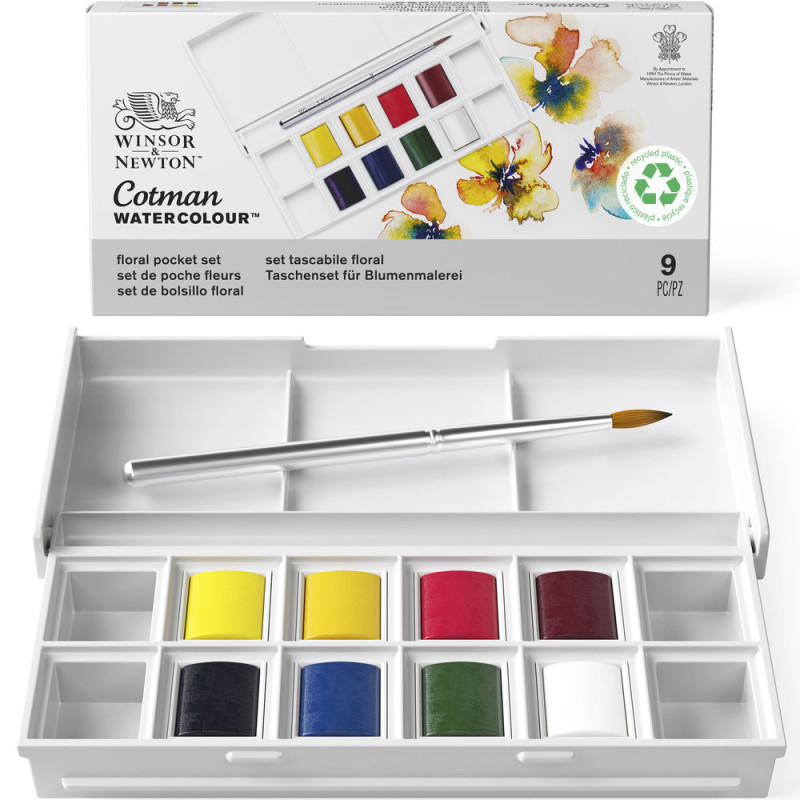 Boîte floral 8 ½ godets aquarelle en plastique Cotman W&N