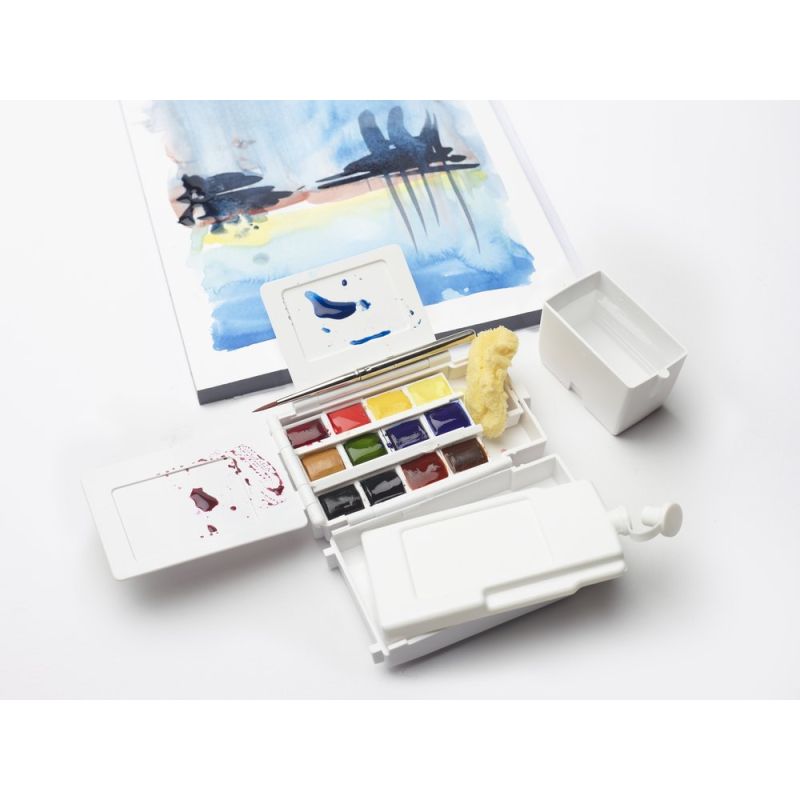 Boîte de voyage 12 1/2 godets + accessoires Winsor & Newton