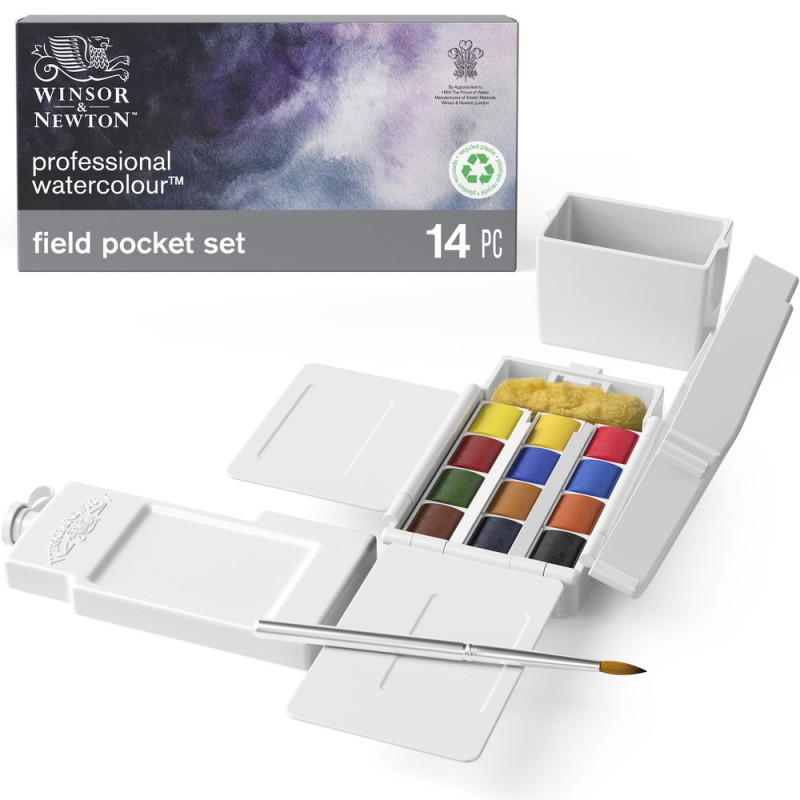 Boîte de voyage 12 1/2 godets + accessoires Winsor & Newton