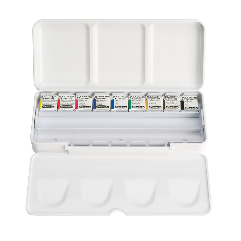 Boîte plastique 9 ½ godets + 9 vides Akademie Aquarell Schmincke 